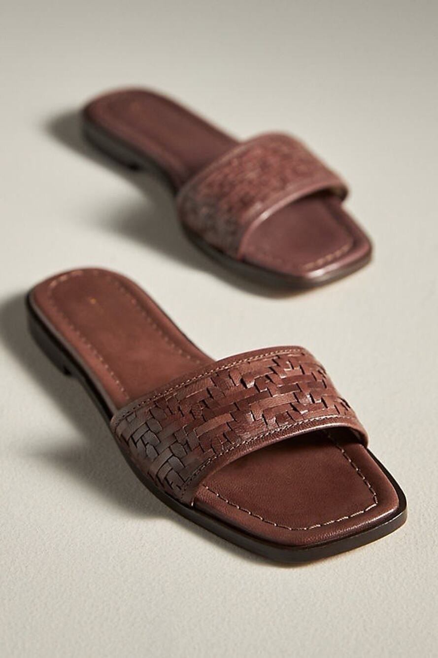 Anthropologie Woven Leather Slide Sandals Brown 38 NWOB